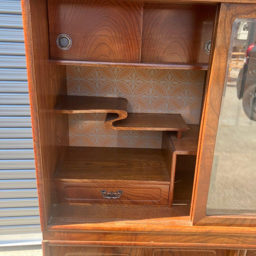 昭和レトロ 欅材 茶箪笥 ガラス扉 サイドボード 古家具 古民家 ビンテージ
