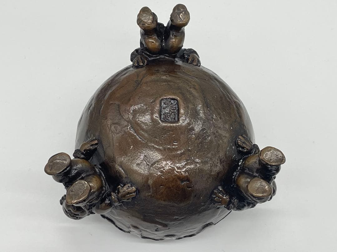 【美品】高岡銅器 金工家 二上常太郎 元威 蝋型鋳銅 唐子足 獅子香炉 香爐