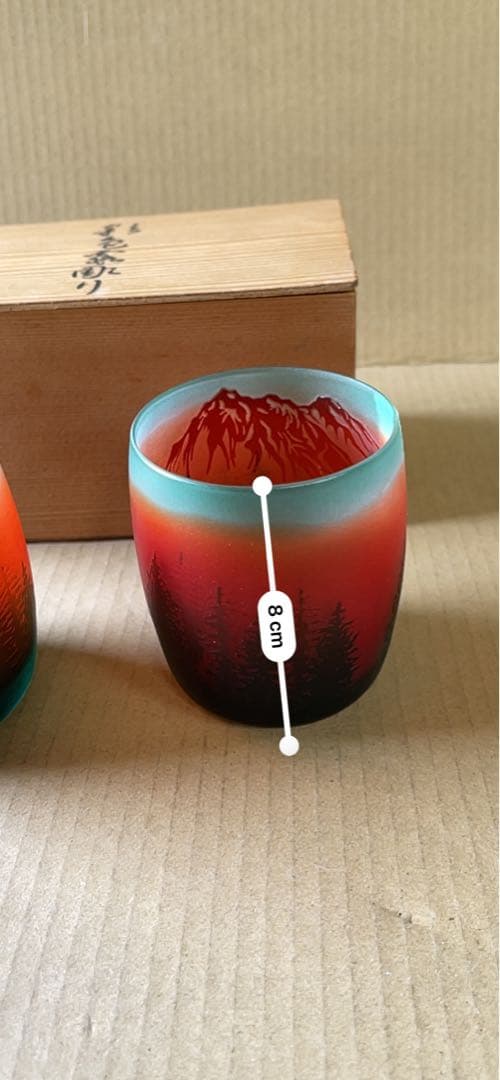 033 [激レア]彩色彫りガラス　2客　手作り　未使用