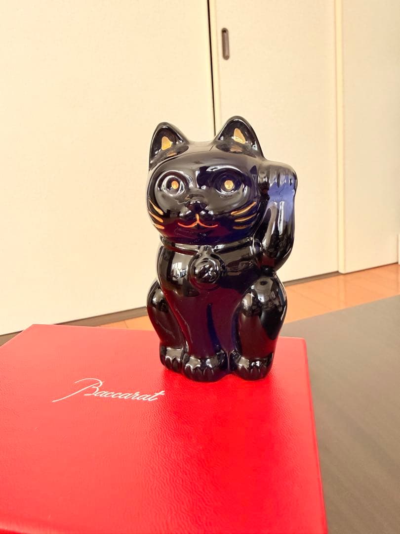 Baccarat 黒 ガラス 招き猫 約10cm