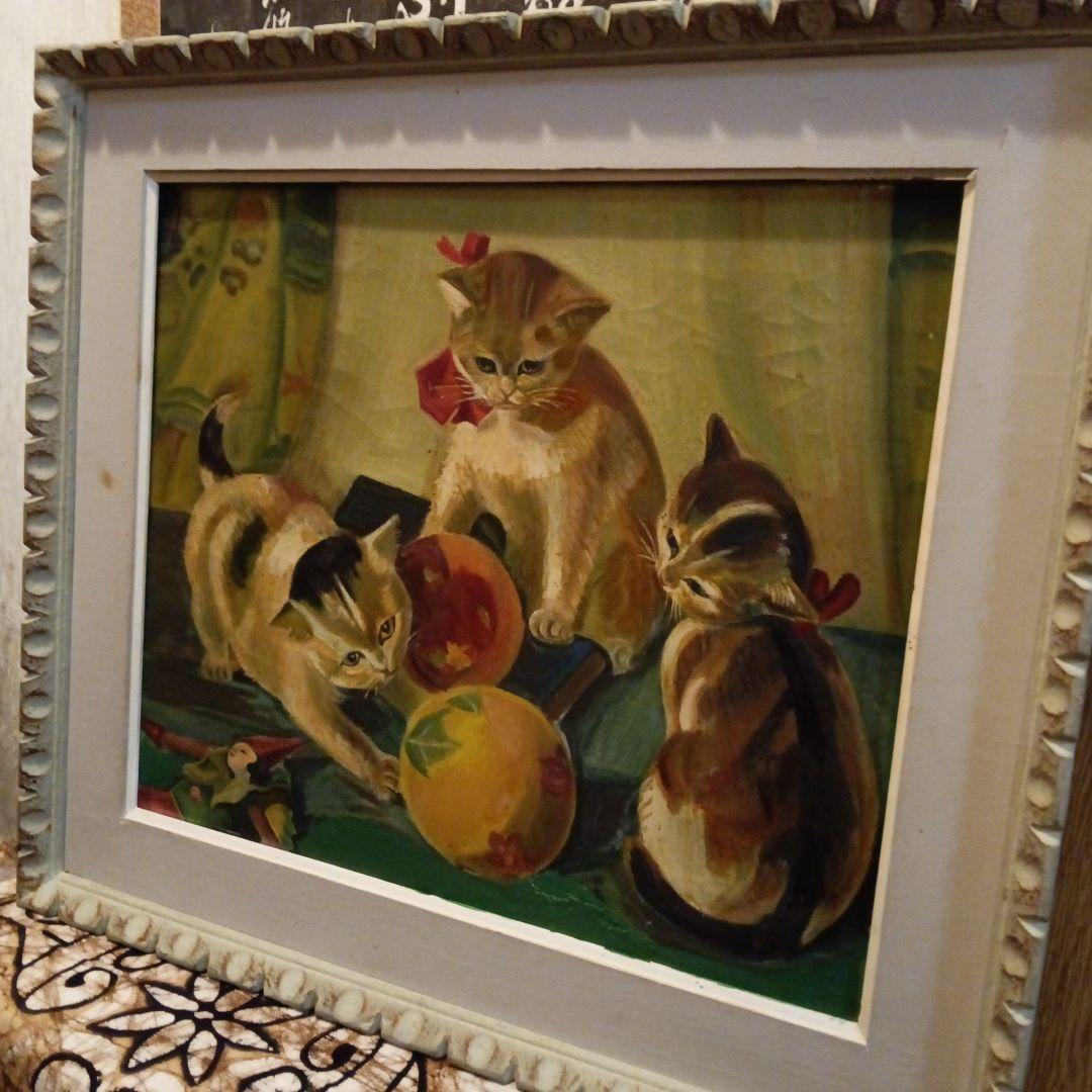 戦前後〜昭和３０年代当時物横幅６９Ｘ縦６２Ｘ厚さ４センチ可愛いらしい構図油絵品