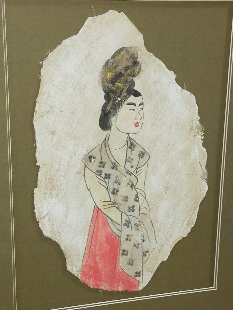 ♥中国　壁画　人物　額　①　ケース付き　骨董　古玩