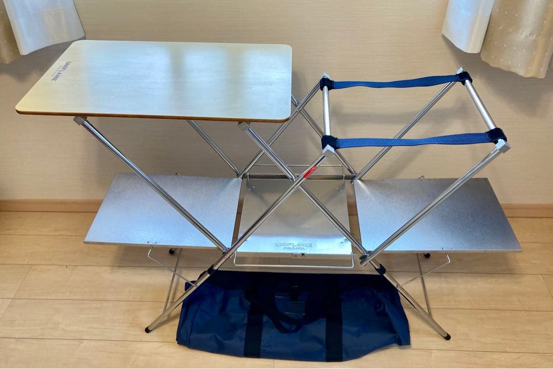 【美品】UNIFLAME キッチンスタンドⅡ センターラック 木製天板 収納袋