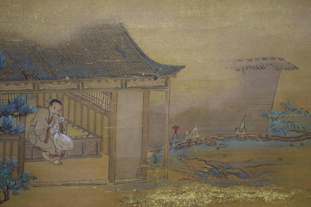 真作/土佐光起/山水人物図/布袋屋掛軸HH-24