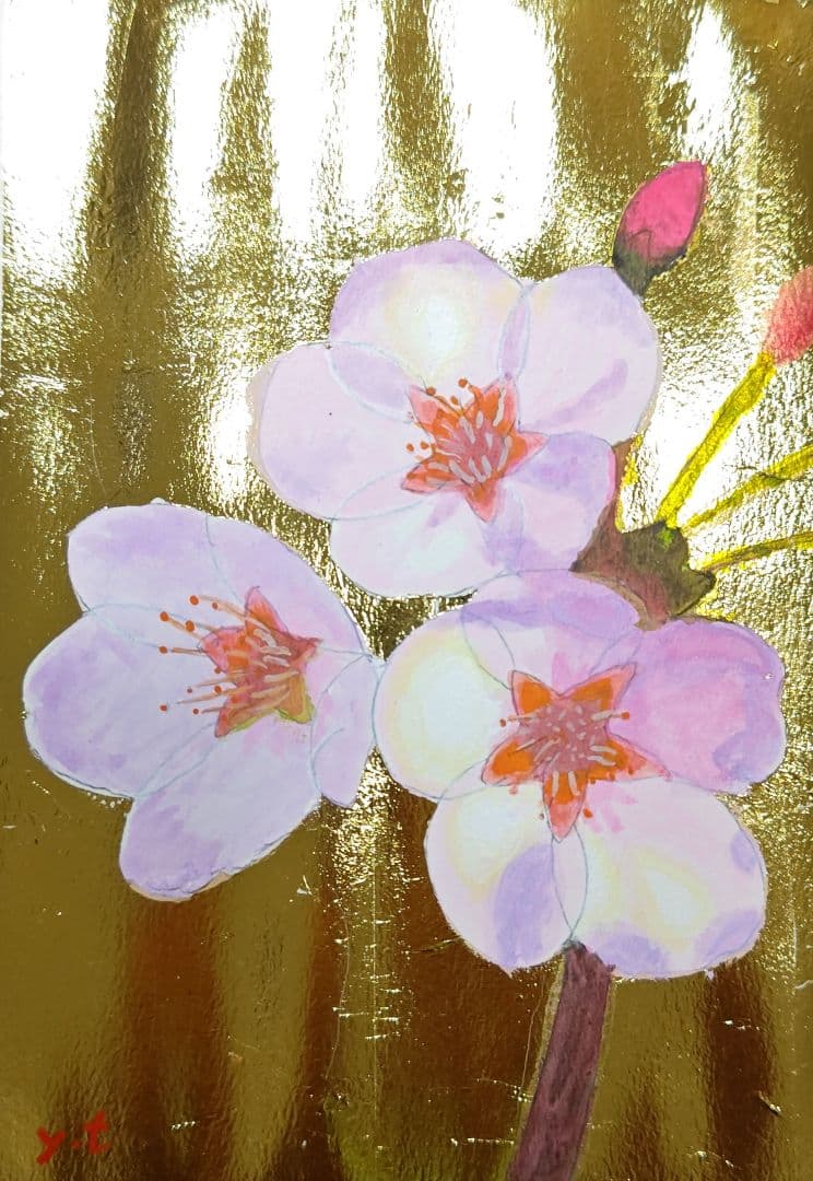 超美品！値下げ交渉あり。金箔で桜の花　アクリル画　絵画