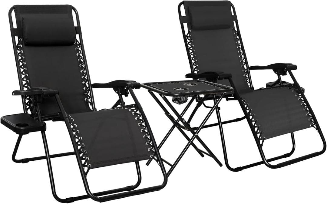 Amazonベーシック ゼログラビティーチェア テーブル付 2脚セット ブラック