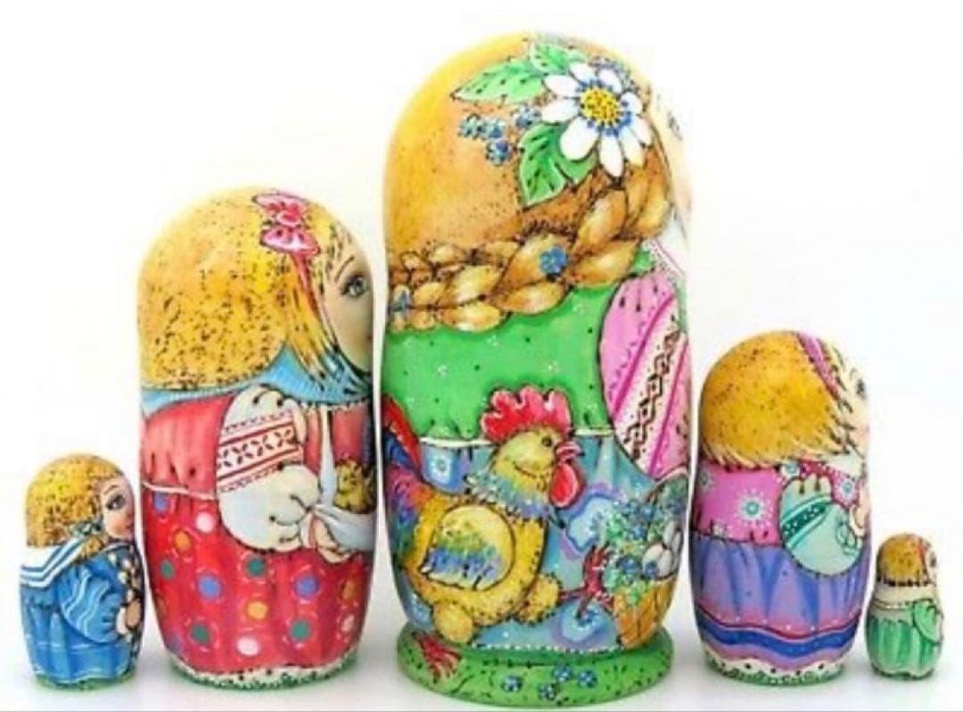 ロシア雑貨☆イースター ウッドバーニング マトリョーシカ(5P)パスハ ミラ作