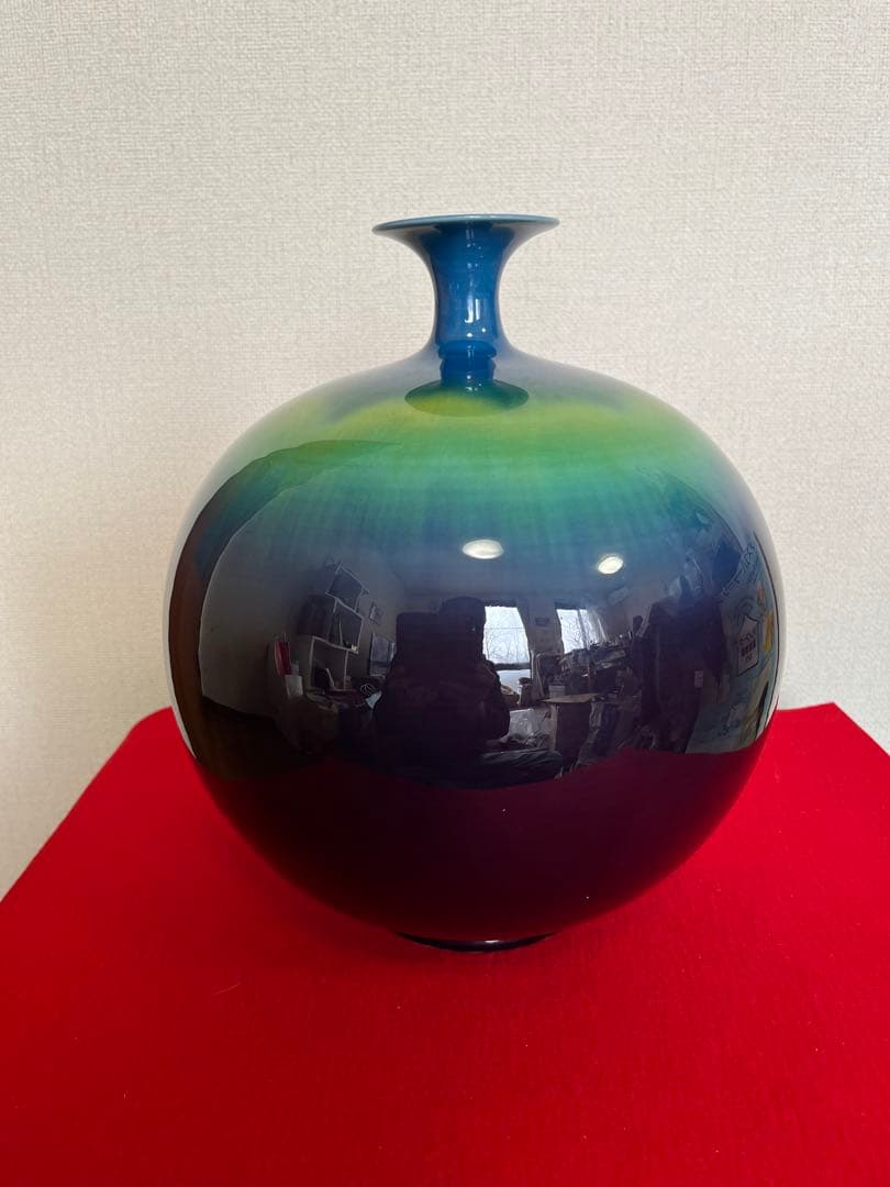 【特大】三代 徳田八十吉作 （正彦銘）碧明釉 壺 約28.5cm 管理T256