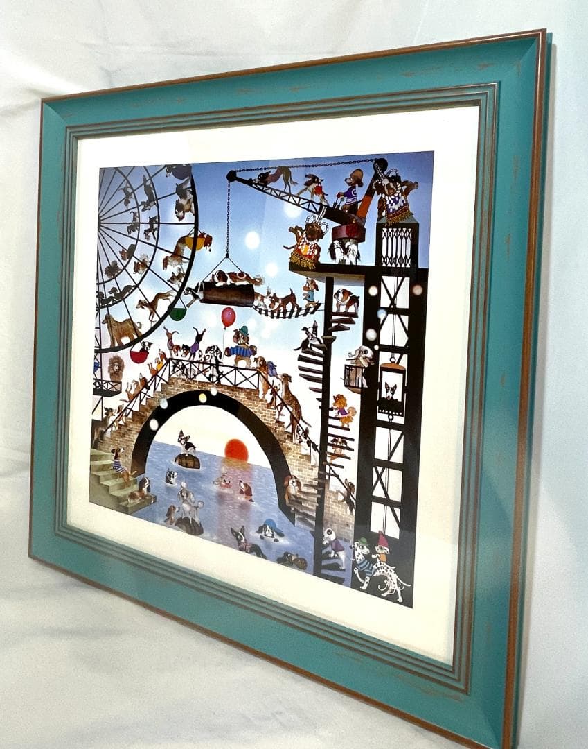 【新品】藤城清治「ワンワン共和国」ポスター 複製画　大サイズ額付　48×48cm