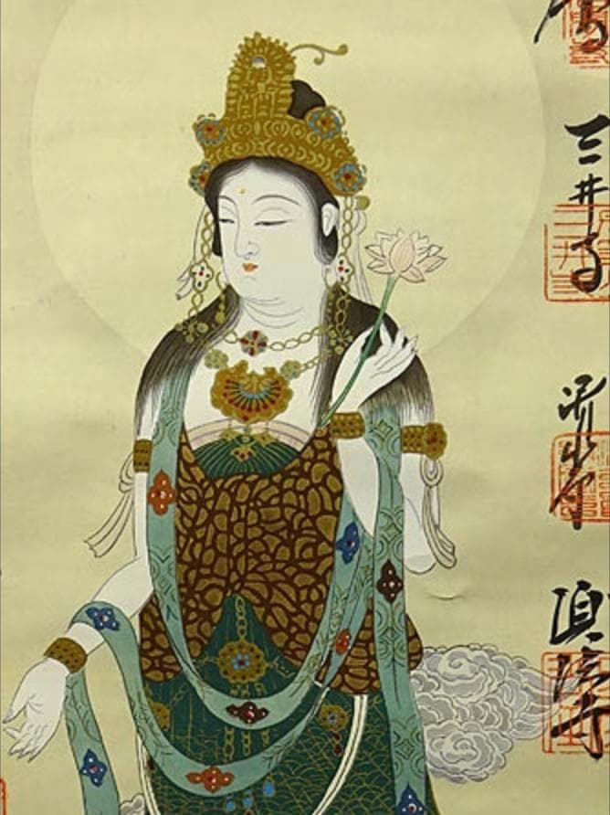 掛軸『西国三十三観音霊場宝印譜』絹本 共箱付 掛け軸 g04081