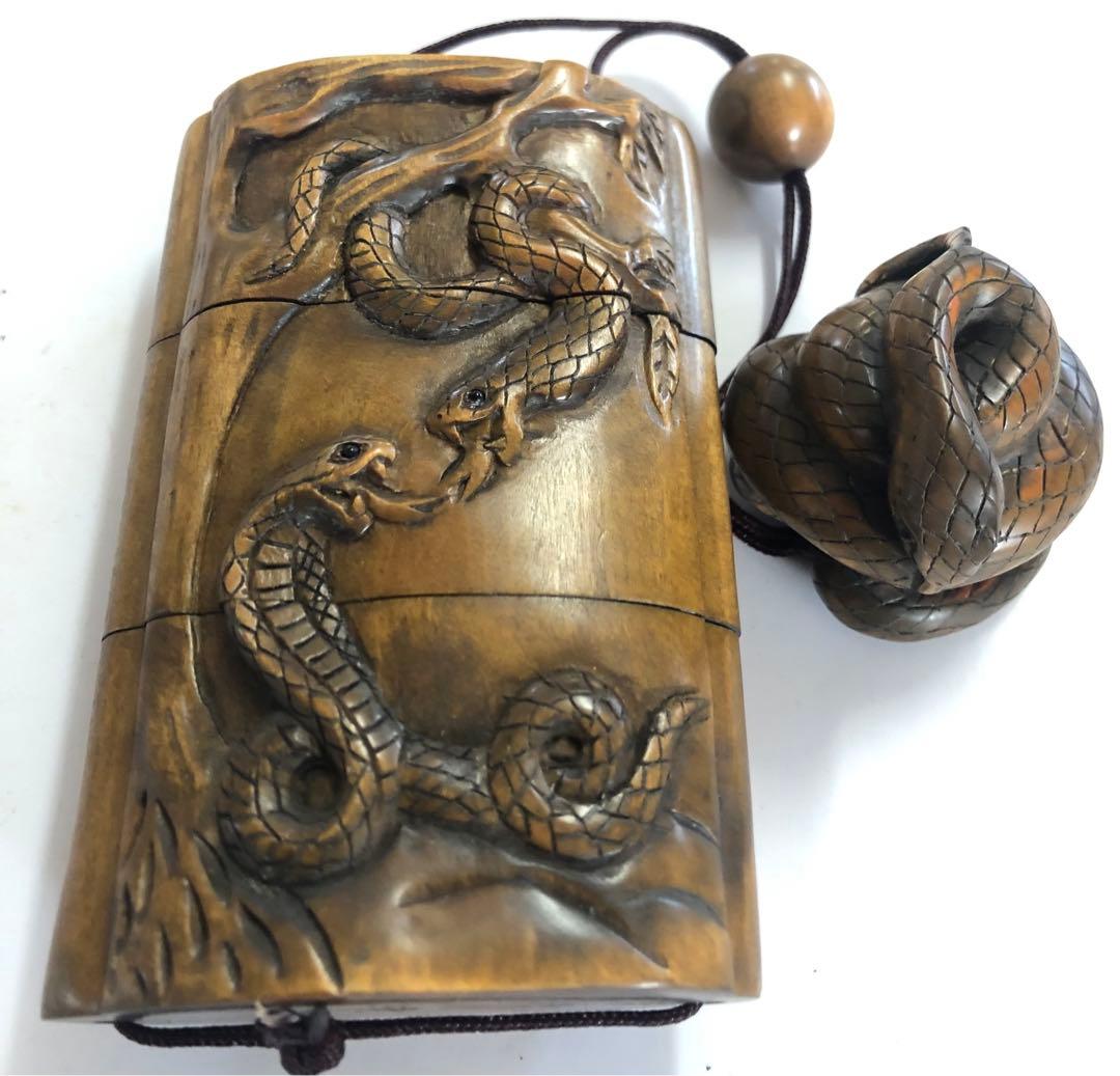 印籠ヘビの図インロ手作りオブジェインテリアアンティーク印籠現品無料発送
