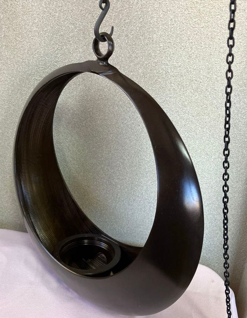 唐銅製　吊り下げ花器　満月尺0万月　池坊　美品　チェーン付き