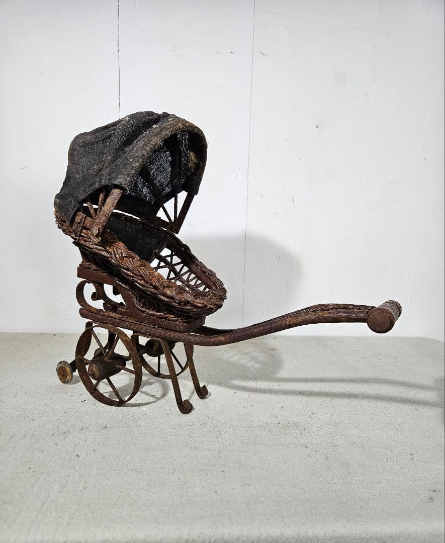 フランスアンティーク ドール用の乳母車 ベビーカー 人形 木製×アイアン