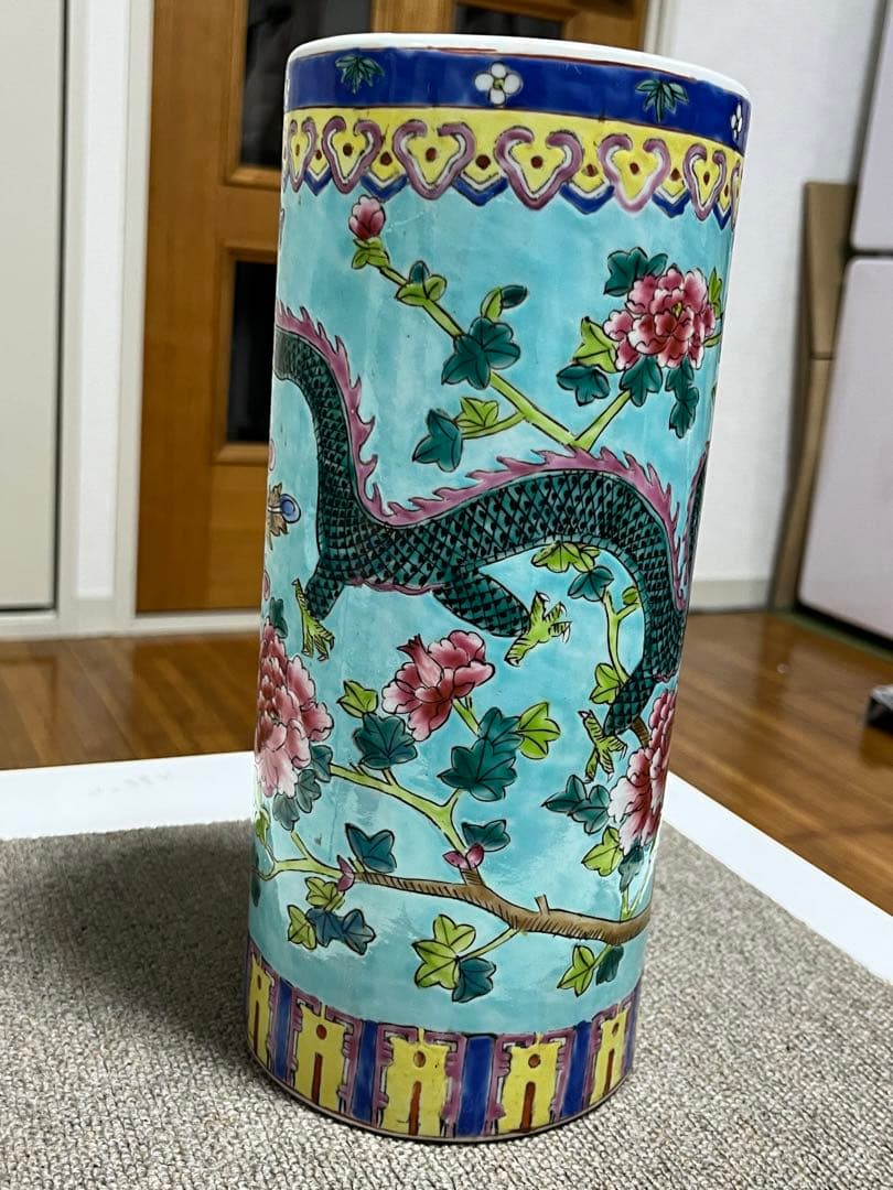 中国美術 大清同治年製 帽筒陶器 龍鳳呈祥 年代品 骨董