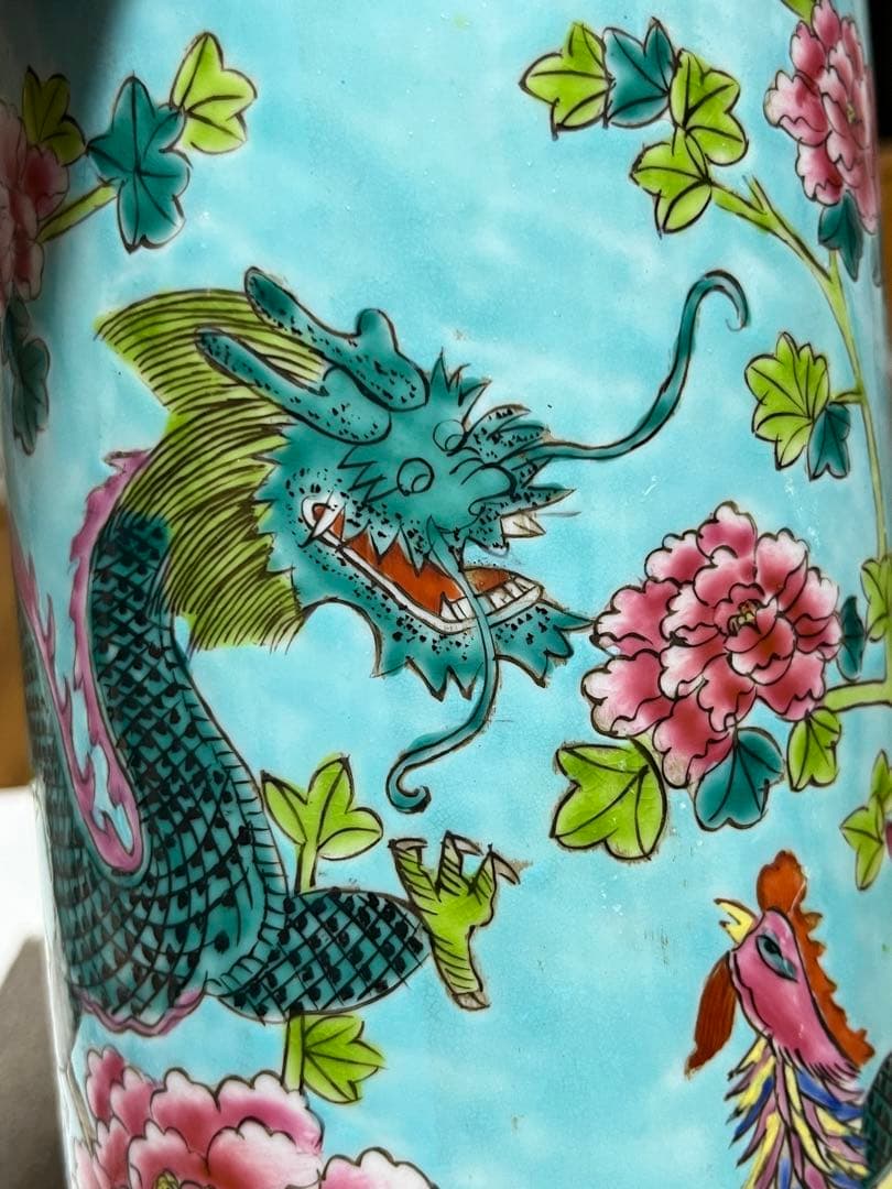 中国美術 大清同治年製 帽筒陶器 龍鳳呈祥 年代品 骨董