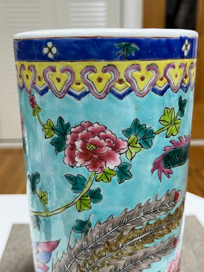 中国美術 大清同治年製 帽筒陶器 龍鳳呈祥 年代品 骨董