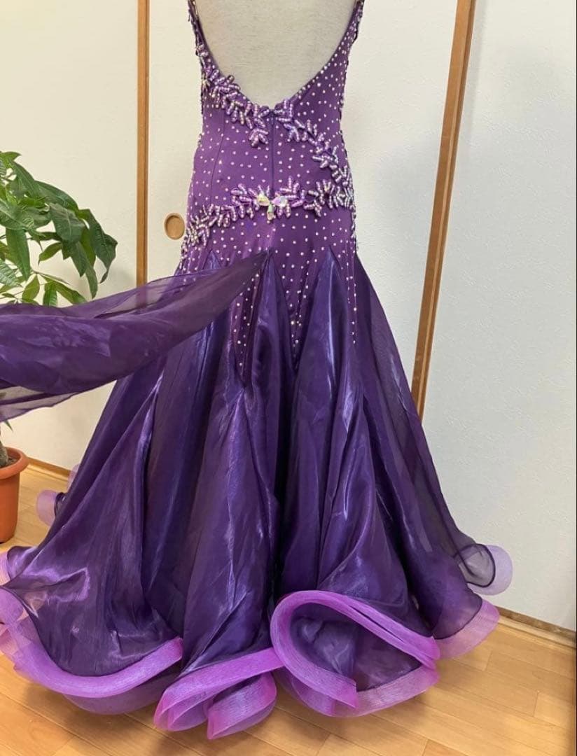 社交ダンスドレス　ダンスドレス　M 紫色　競技会　デモ　超豪華　レッスンウェア