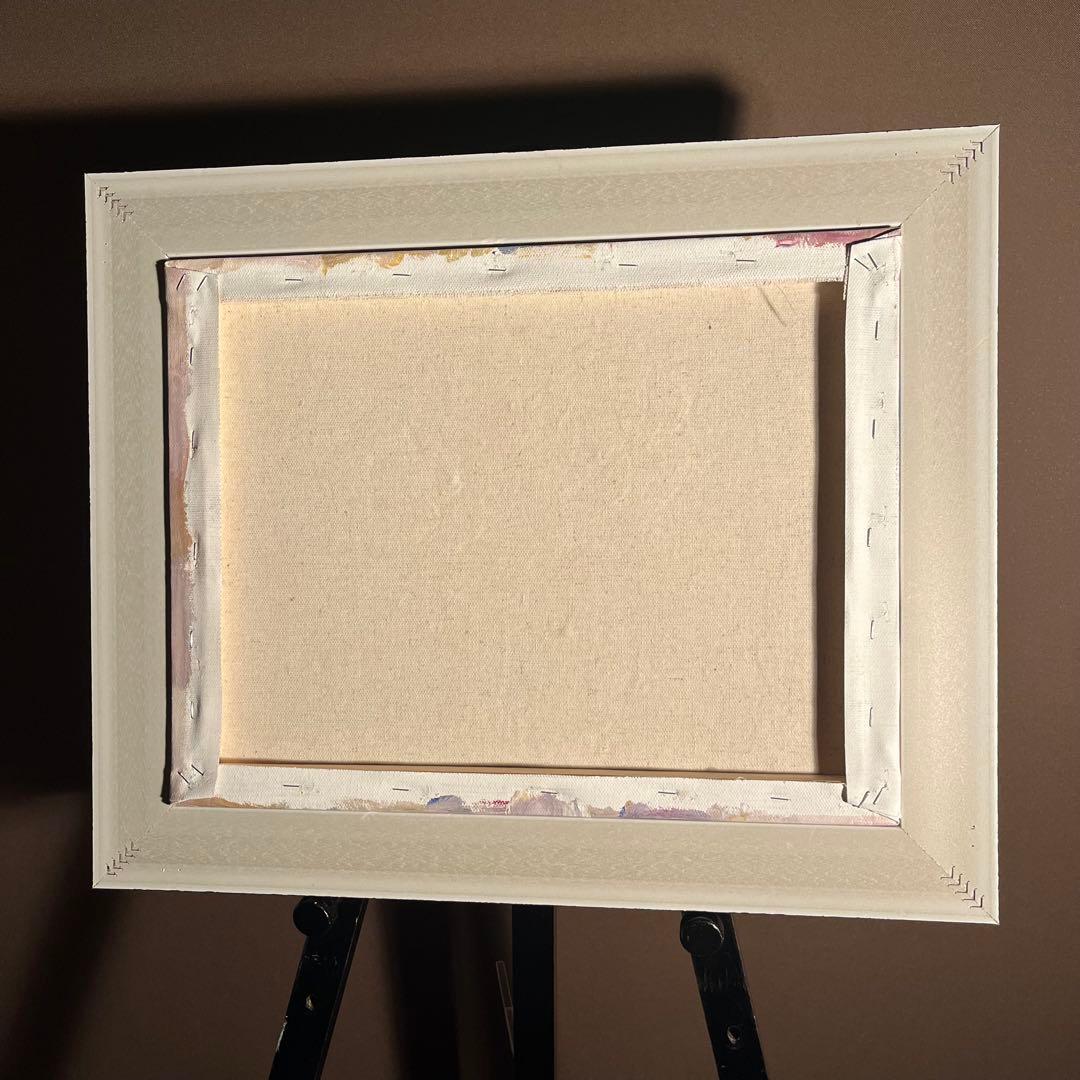 ★秀作★手書き油絵 白花 額付 絵画 インテリア 油彩画