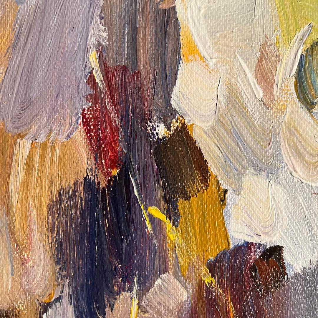 ★秀作★手書き油絵 白花 額付 絵画 インテリア 油彩画