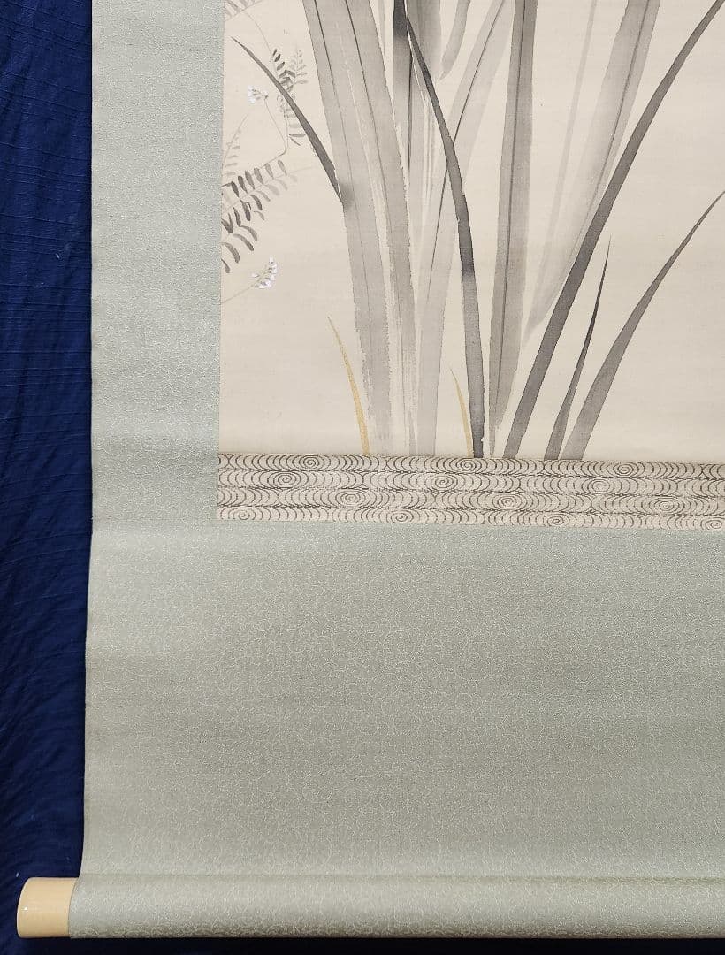 【花菖蒲にトンボ図】井上達雄 通世 2632 トンボ 掛け軸　肉筆