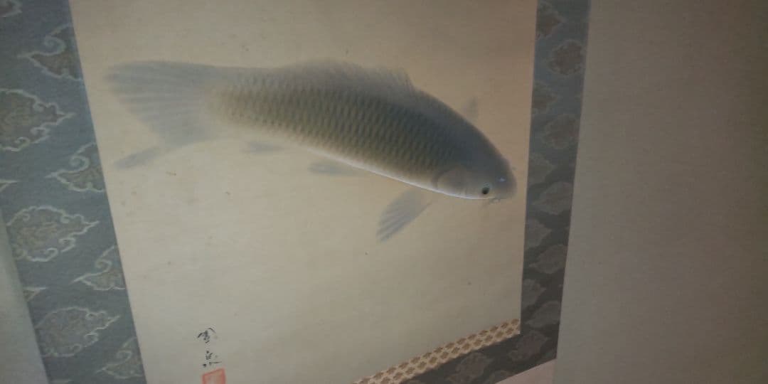 掛軸　双鯉　園泉作