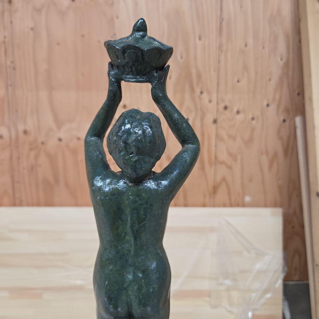 米治一作◆少女ブロンズ彫刻裸婦像【王冠】高41.5 /高岡銅器★/鋳鉄造銅像