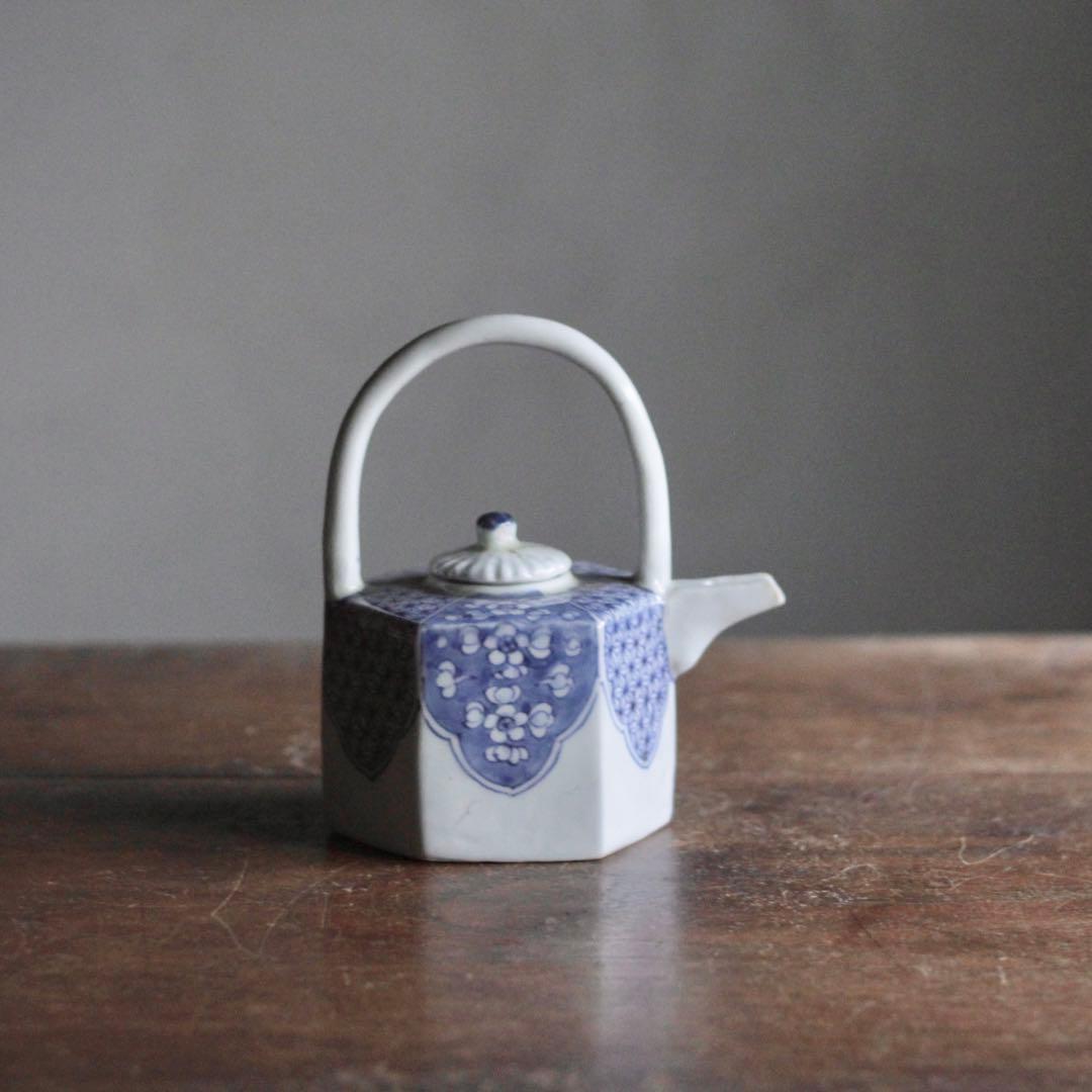 平戸焼 染付 面取 六角 水注 酒次 古美術 古道具 アンティーク 煎茶道具