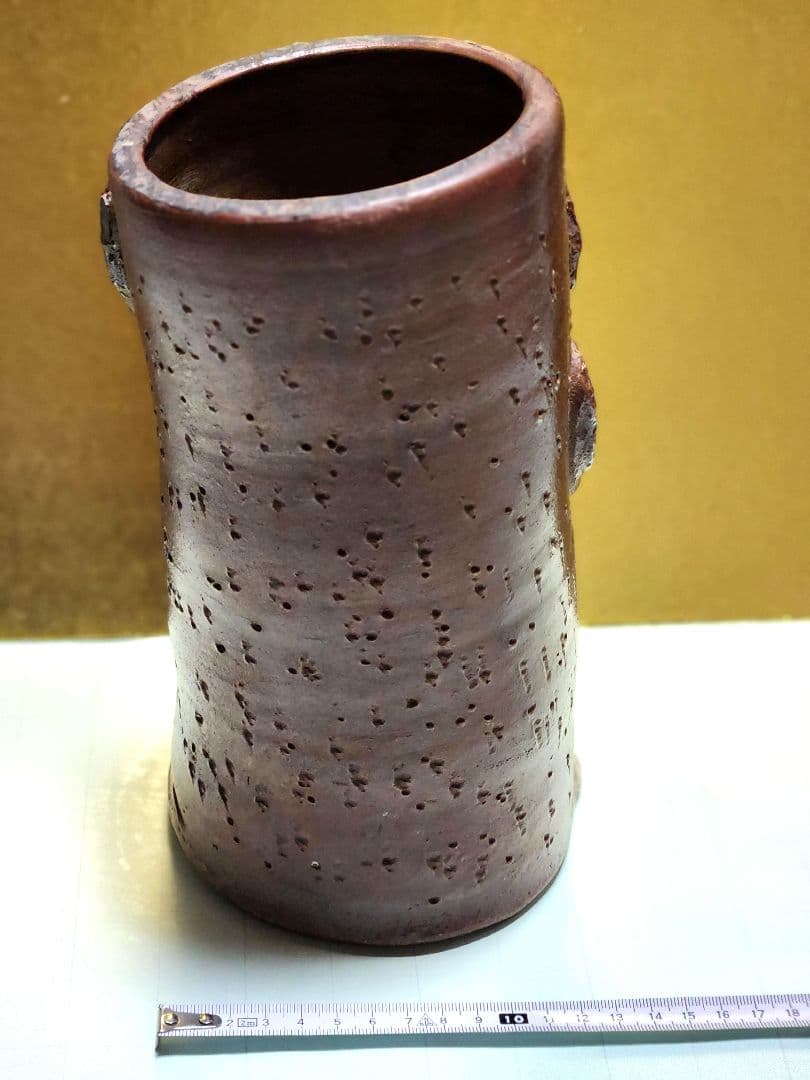 骨董品 古備前 置物 花生け 花瓶 松亀紋様 陶印あり 戦国時代？