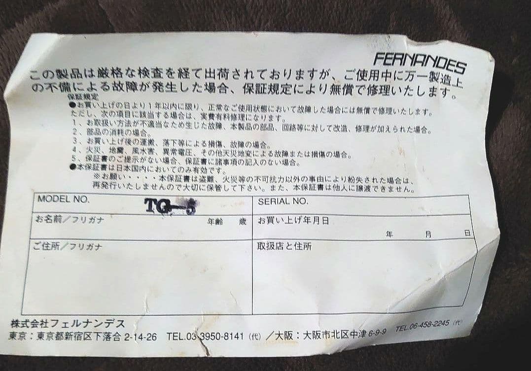 フェルナンデス　エレキギター　STJ-40C TG-5 ソフトカバー付き　その他