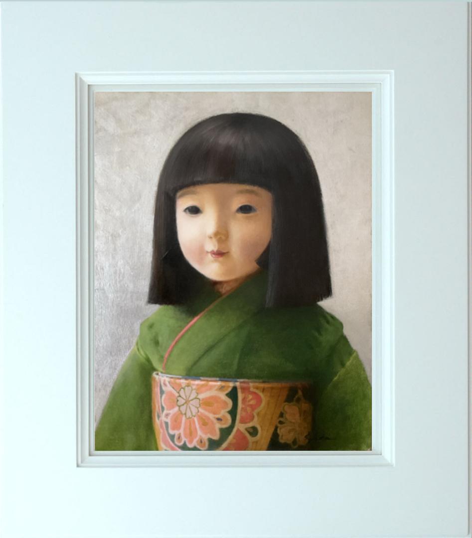 ❤️新作 油絵 菅家令子絵 絵画インテリアF6-010626 市松日本人形可愛い