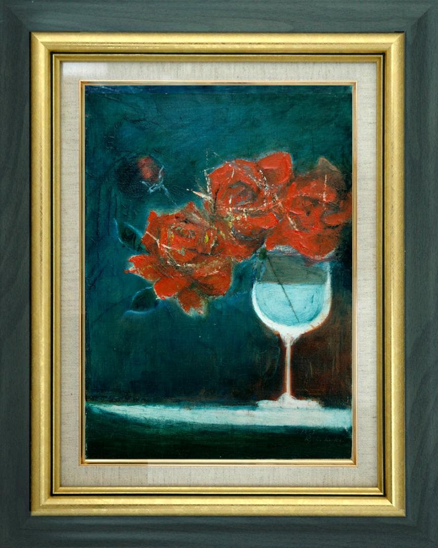 油絵 菅家令子 絵 絵画 インテリア 額付(銀) F4-070302 花 ばら