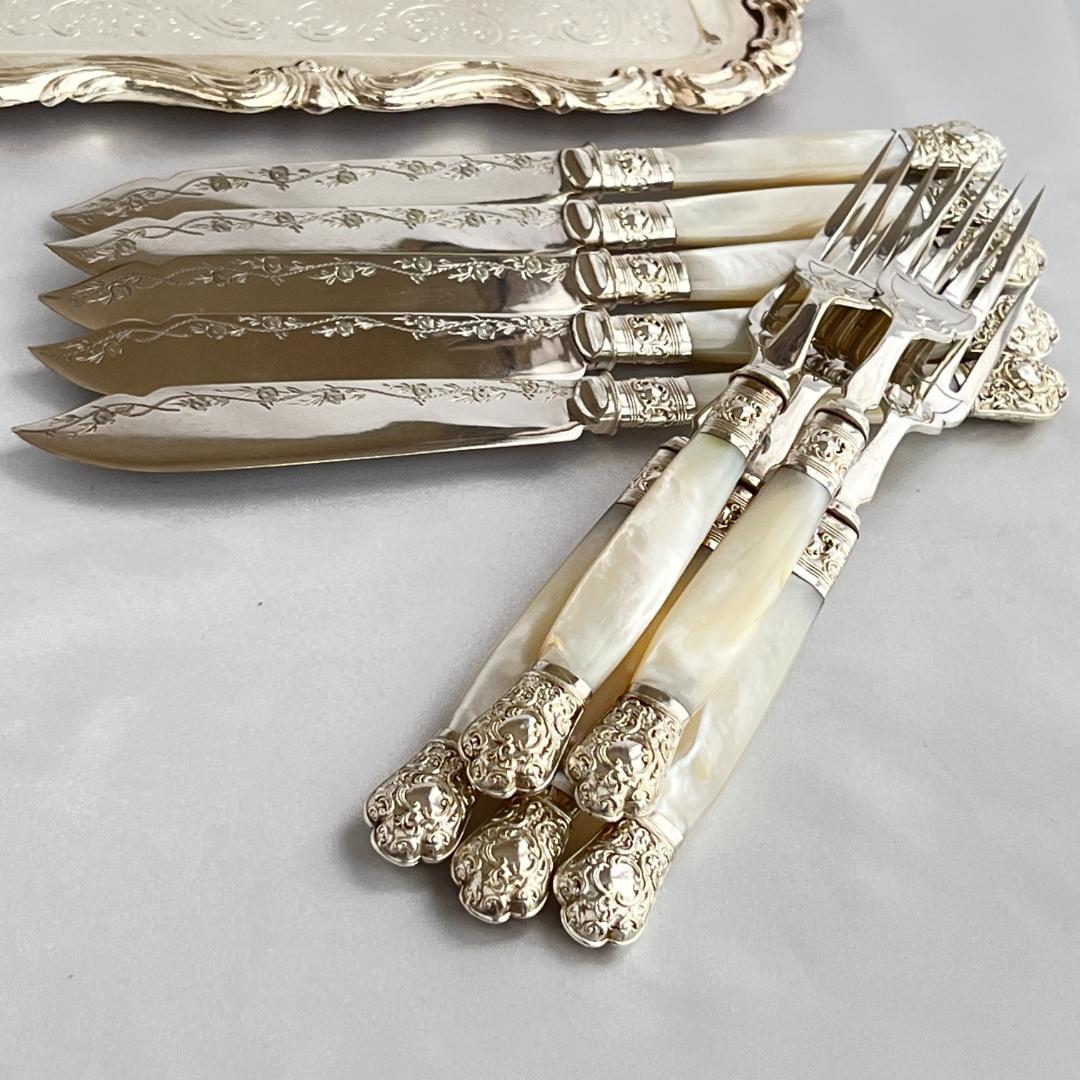 【英国】【白蝶貝】ロココのカトラリーセット ナイフ/フォーク 10本