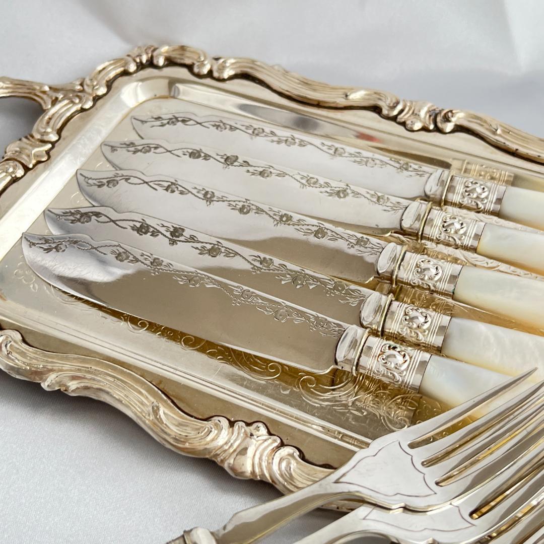 【英国】【白蝶貝】ロココのカトラリーセット ナイフ/フォーク 10本