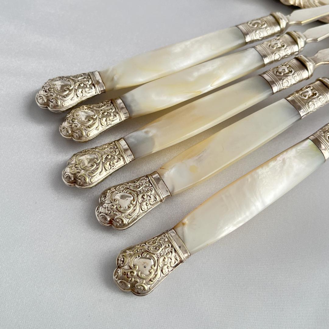 【英国】【白蝶貝】ロココのカトラリーセット ナイフ/フォーク 10本