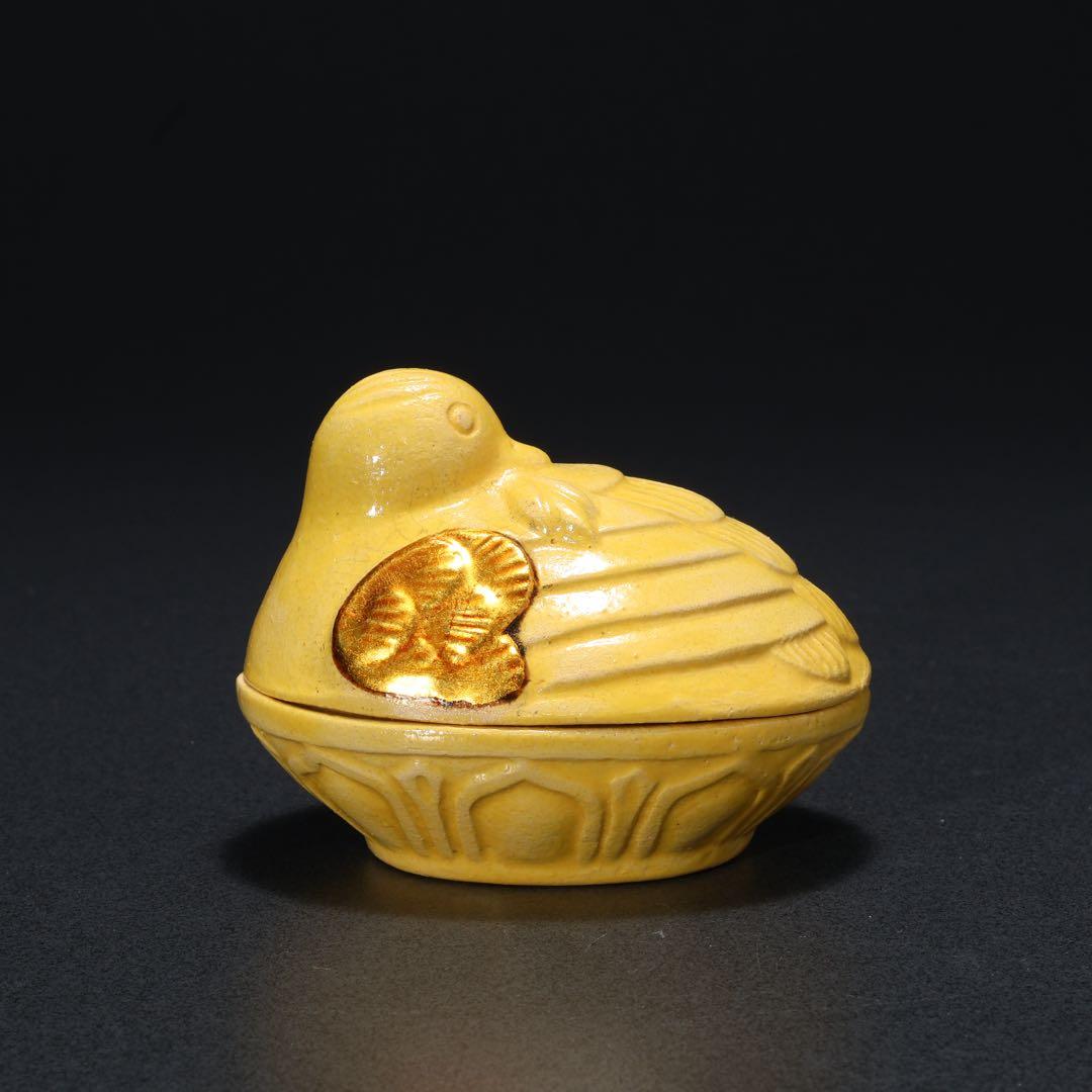 香合　交趾　花喰鳥香合　十代大樋長左衛門　共箱　R1668ダP