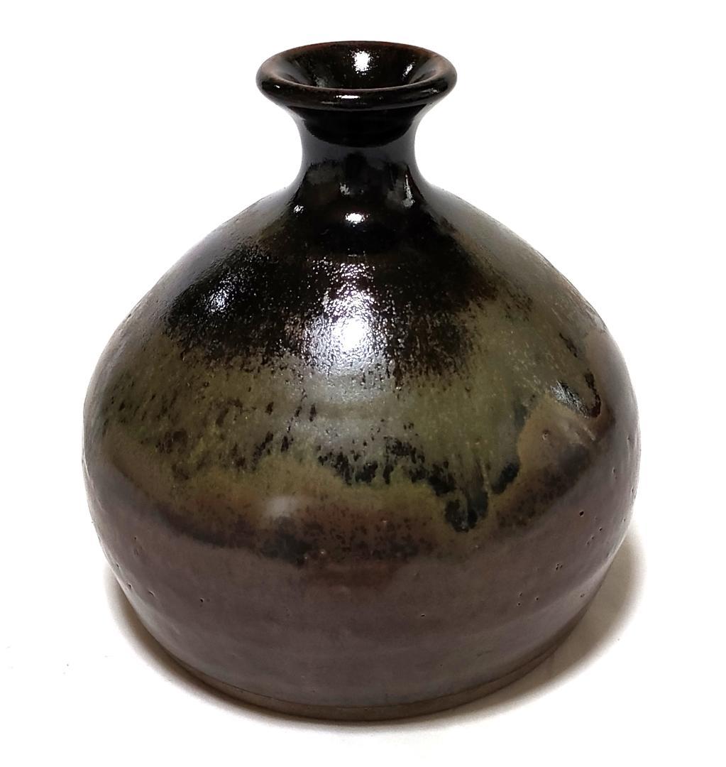 徳利型置物 古丹波焼 黒の墨流し Ad-215
