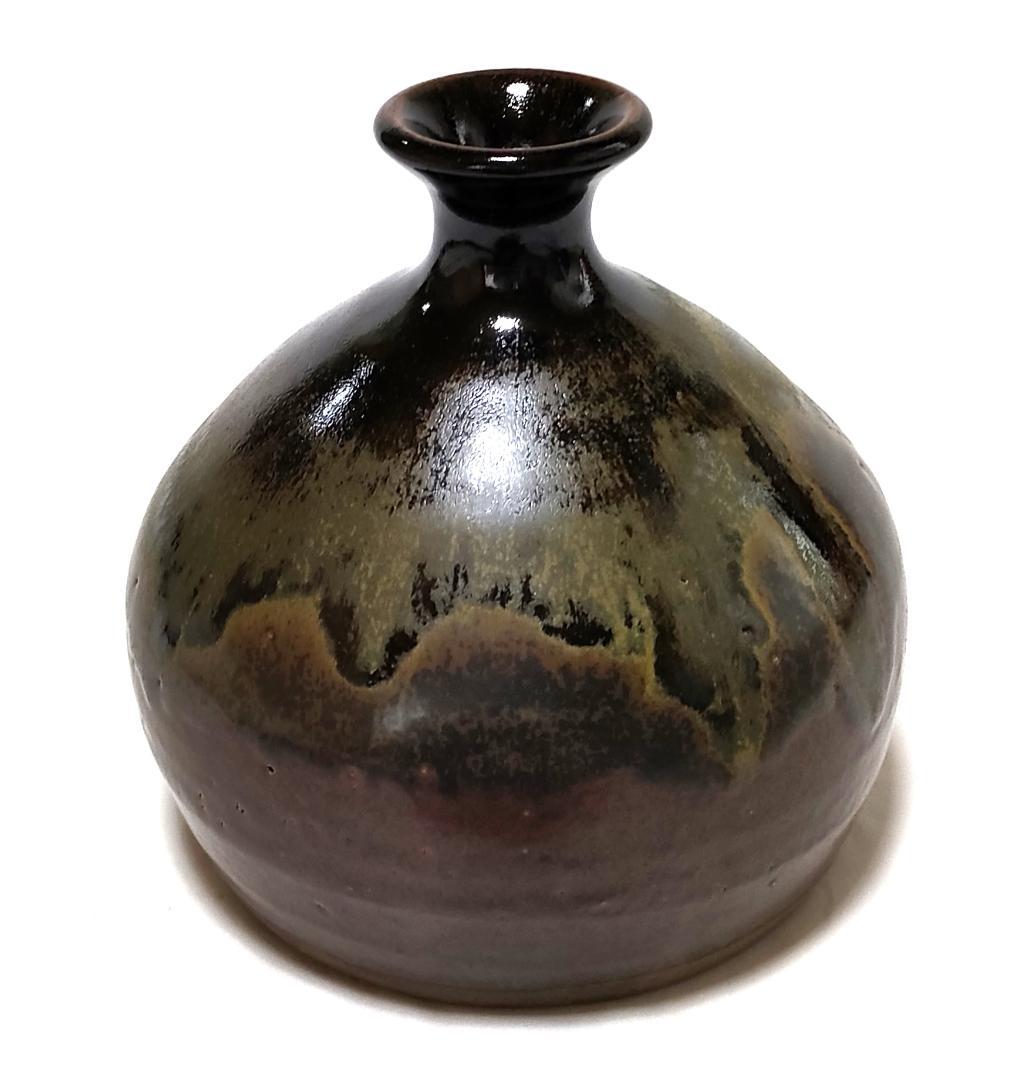 徳利型置物 古丹波焼 黒の墨流し Ad-215