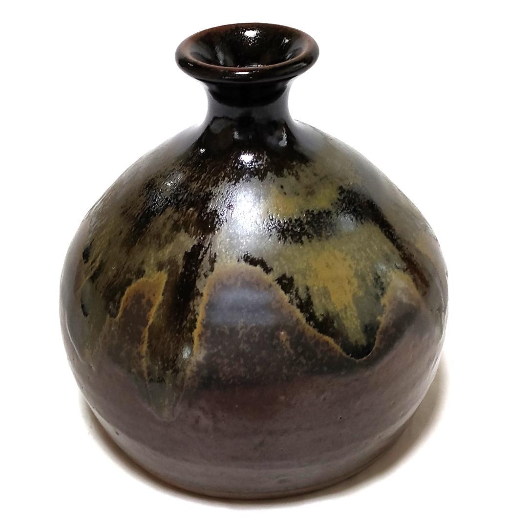 徳利型置物 古丹波焼 黒の墨流し Ad-215