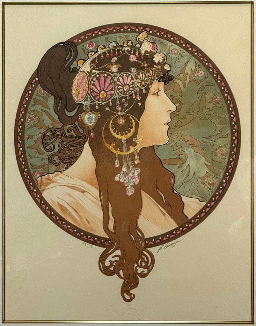 値下！アルフォンス・ミュシャ限定リトグラフ 代表作 ビザンチンヘッドブルネット