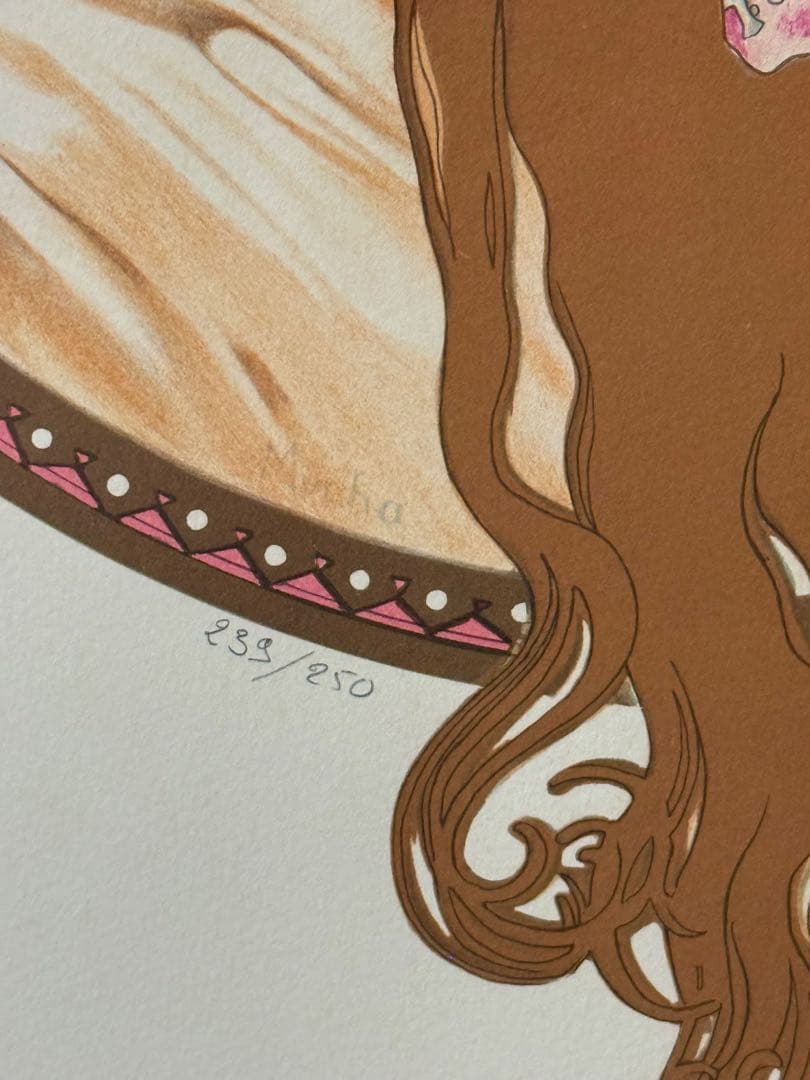 値下！アルフォンス・ミュシャ限定リトグラフ 代表作 ビザンチンヘッドブルネット