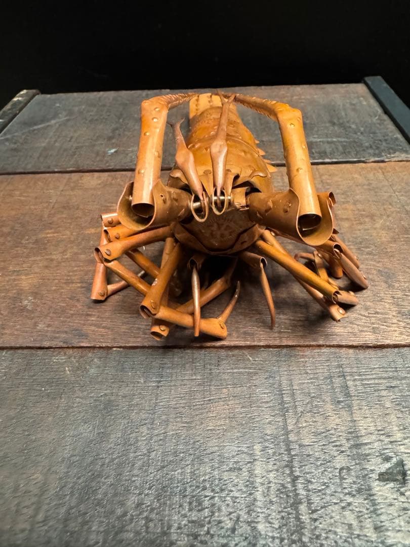 五十一代【明珍宗之】銅製 伊勢海老 自在 置物 在銘 共箱 栞付 床飾り