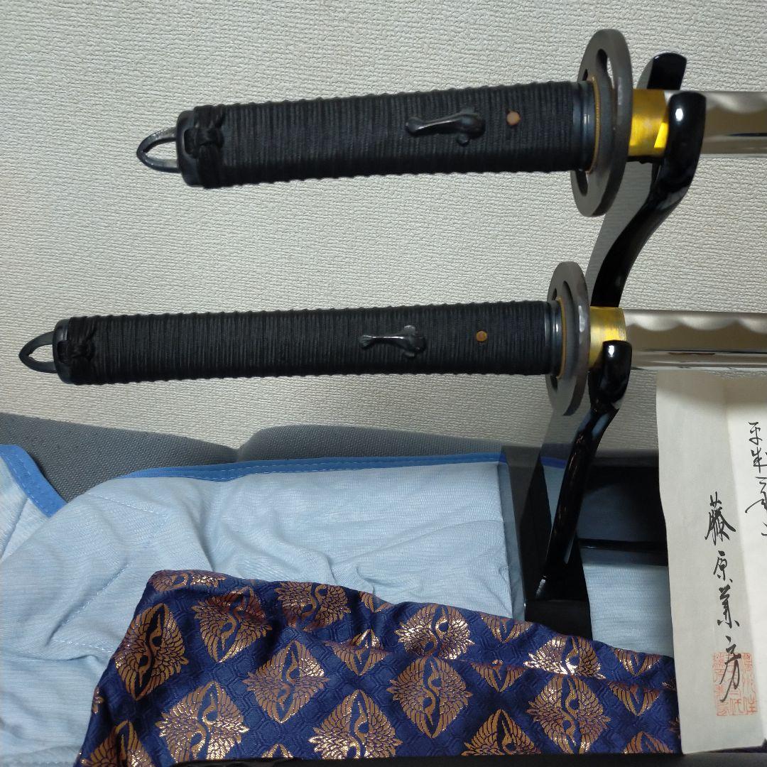 居合刀　模造刀　武蔵拵 二十四代　藤原兼房　日本刀　刀剣　鉄鍔　刀台　保証書