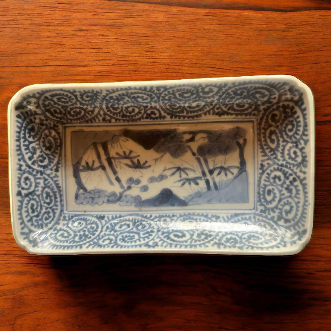 江戸時代【富貴長春】骨董品 アンティ ーク 蛸唐草 古伊万里 長皿 レトロ