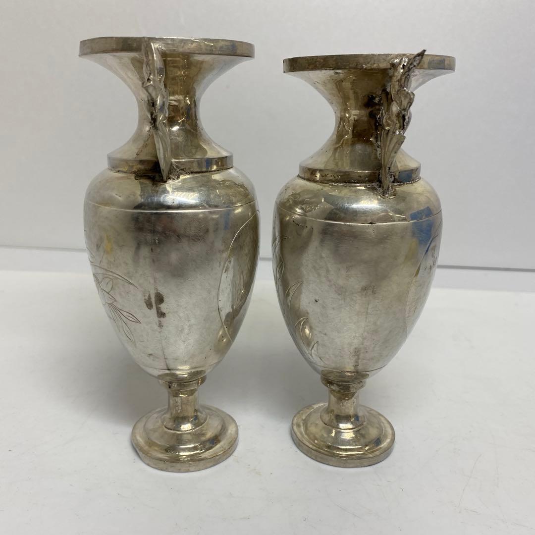 中国清時代　銀製　花器一対　248g 東さ8-0107☆2F