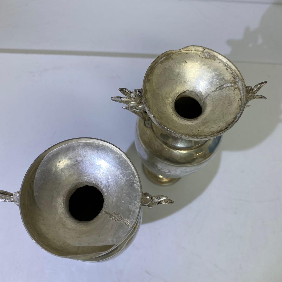 中国清時代　銀製　花器一対　248g 東さ8-0107☆2F