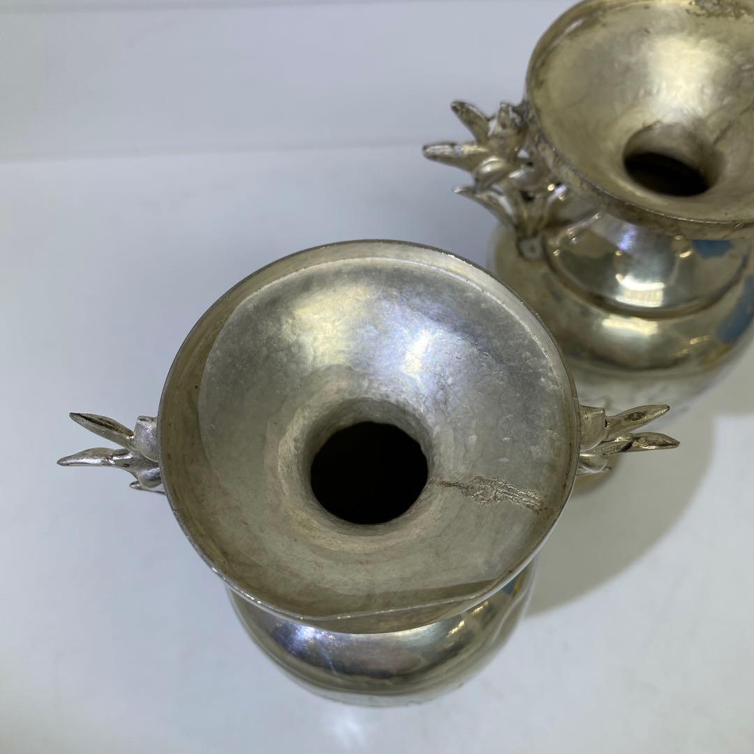 中国清時代　銀製　花器一対　248g 東さ8-0107☆2F