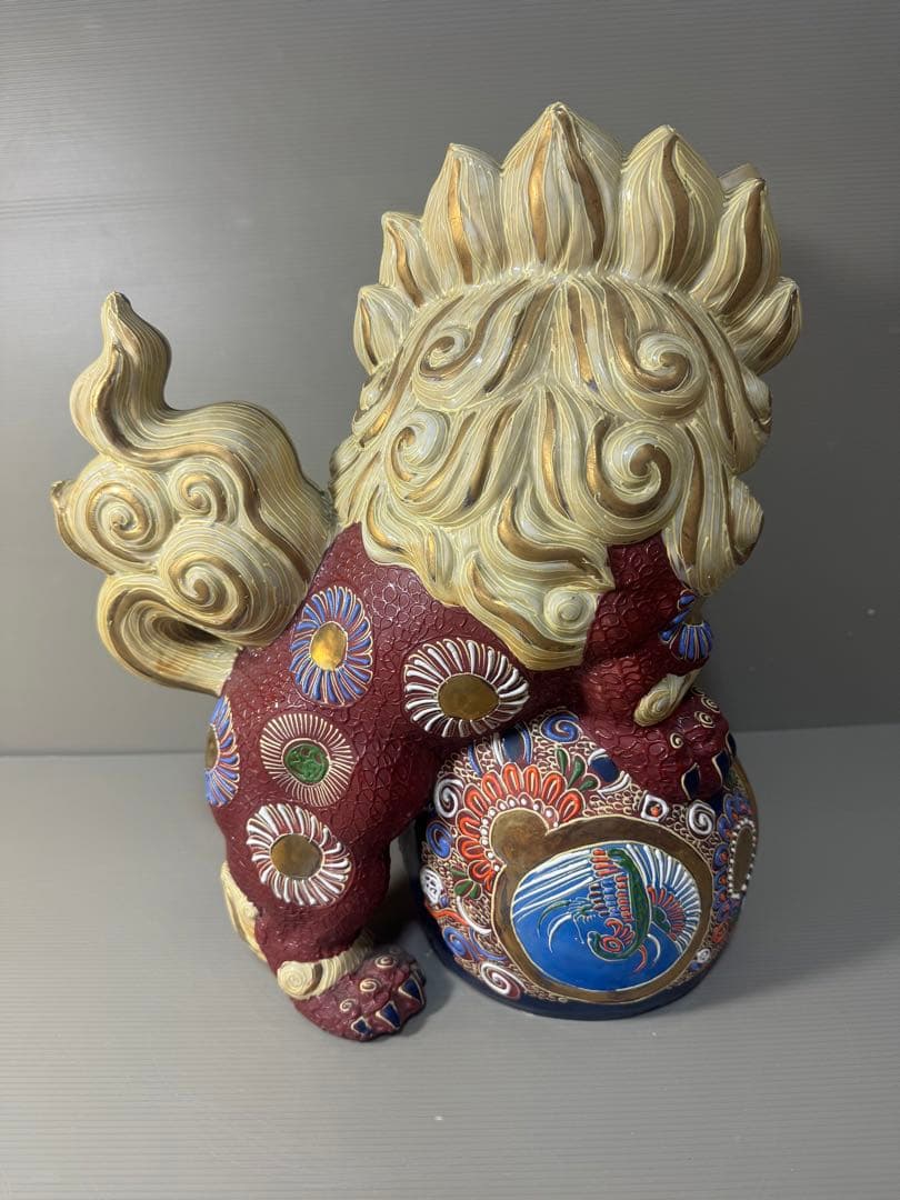 2345 九谷焼 八幡窯　金彩 虎文　唐獅子 縁起物 置物
