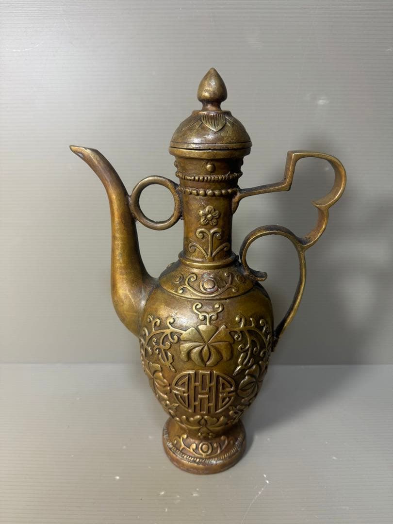 2495 中国骨董　大明宣徳年製銘　銅製　酒壺　時代物