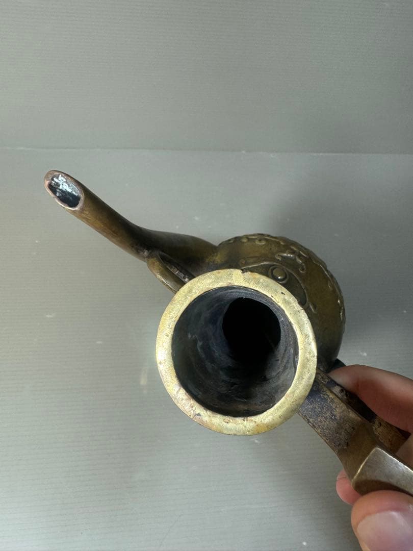 2495 中国骨董　大明宣徳年製銘　銅製　酒壺　時代物