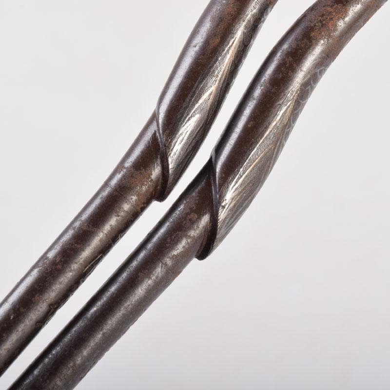 茶道具　金屋　金谷五郎三郎作　銅製　銀象嵌鶴頭火箸　共袋共箱　V　8571